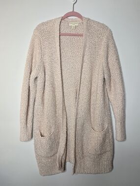 Cynthia Rowley popcorn Knit Cozy Open-Front Pink Cardigan Sweater Longline